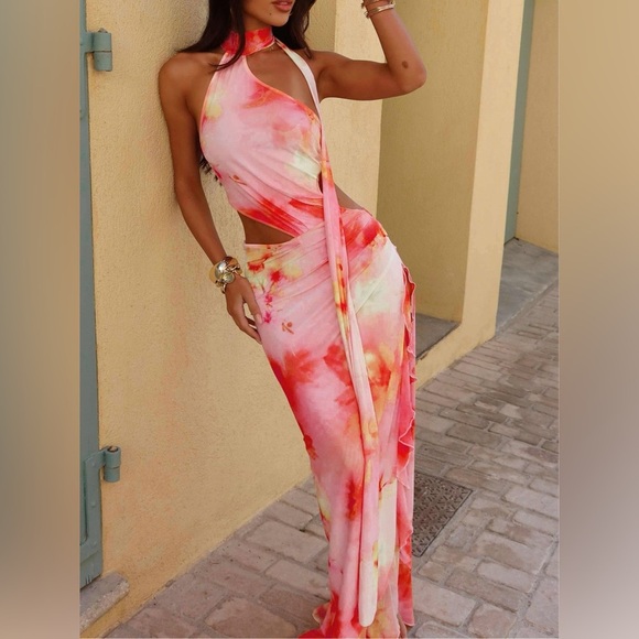Tie-Dye Cutout Maxi Dress with Side Slit - Picture 2 of 5